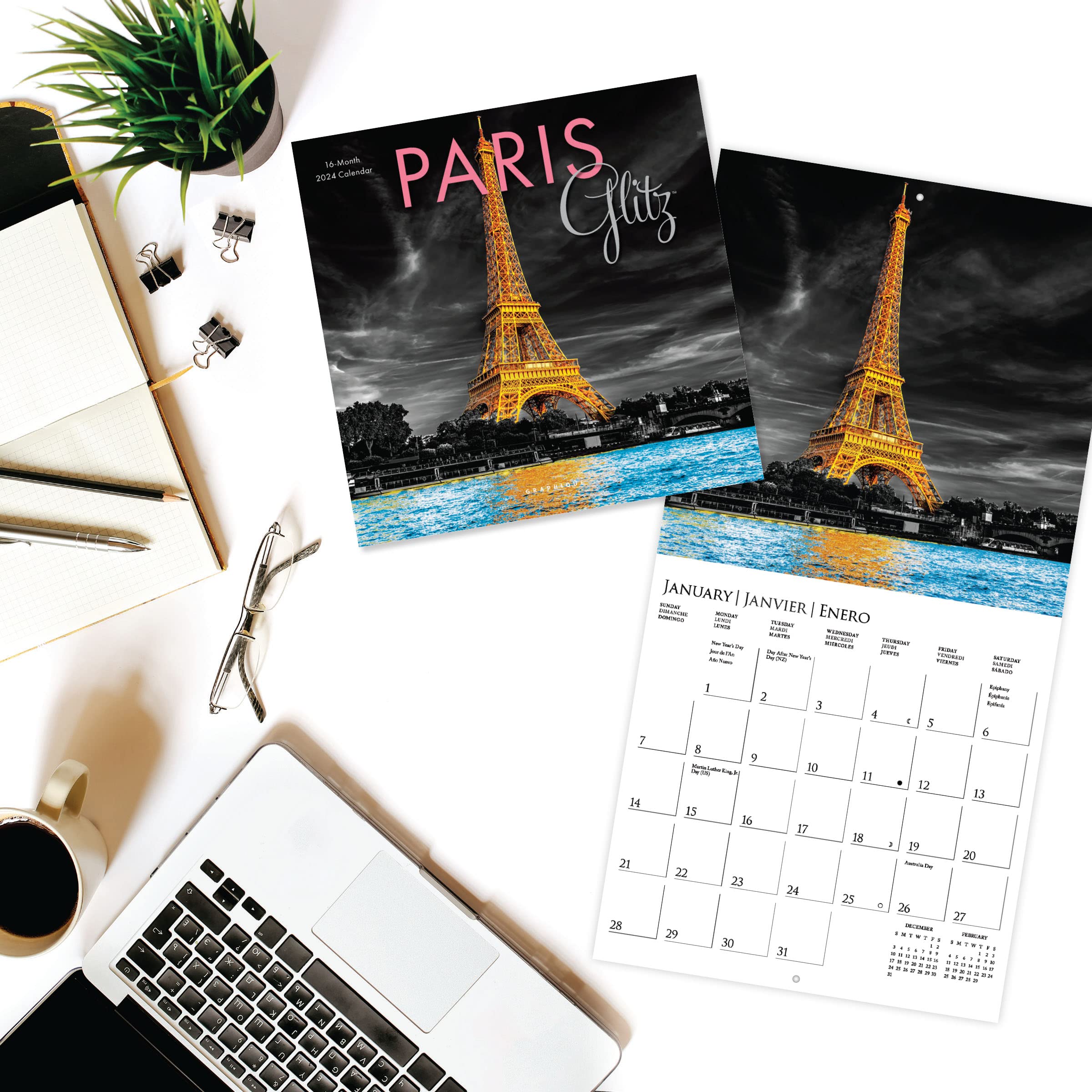 Amazon.co.jp: Graphique 2024 Paris Gritz Mini Wall Calendar | 7